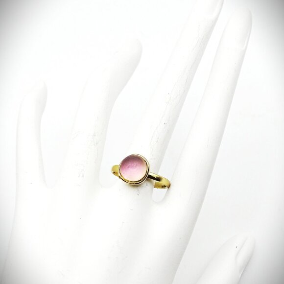ALEXIS BITTAR Gold Plated Pink Iridescent Lucite Sphere Ring Size 7 - Picture 6 of 6